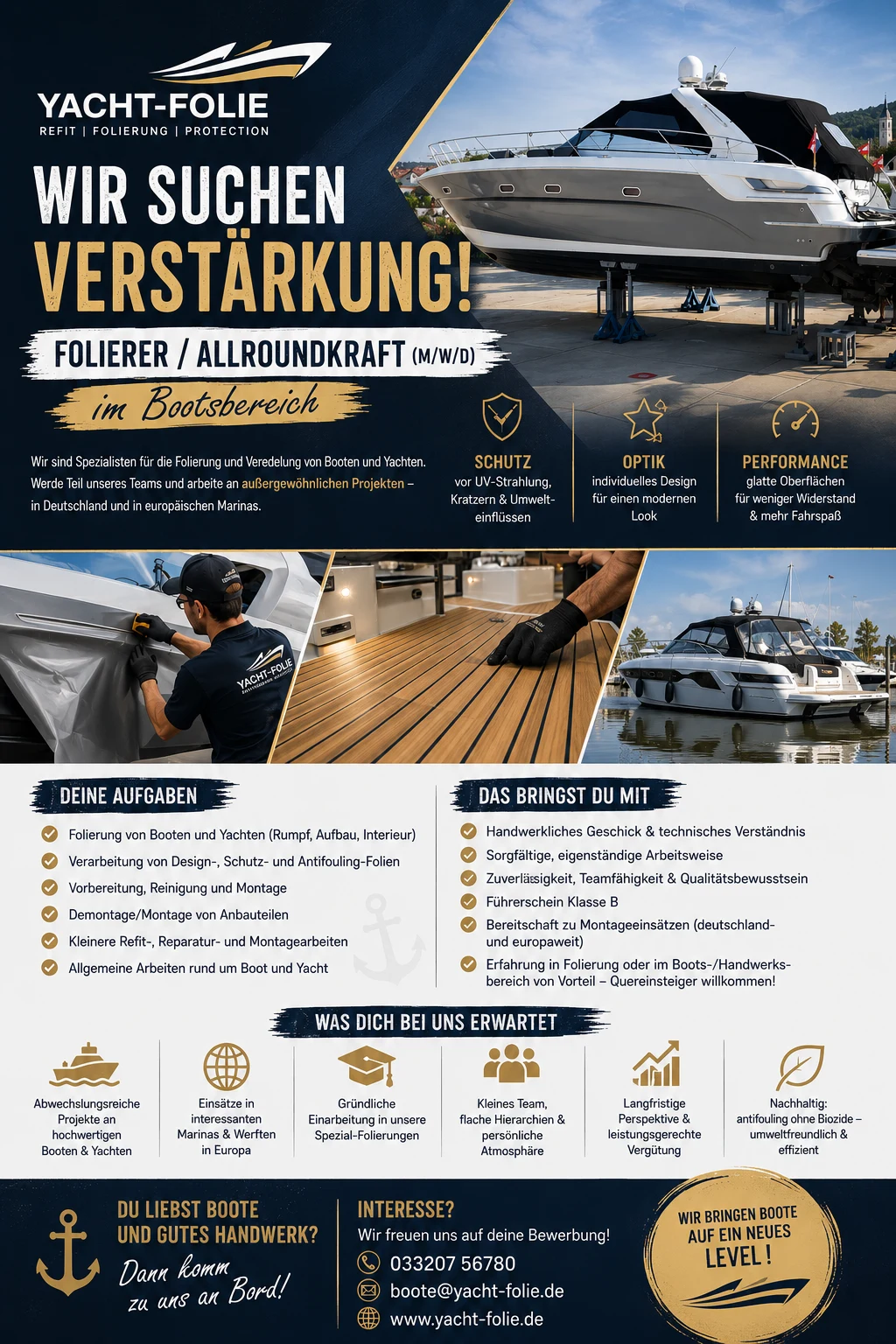 Stellenanzeige Yacht-Folie: Folierer / Allroundkraft im Bootsbereich gesucht
